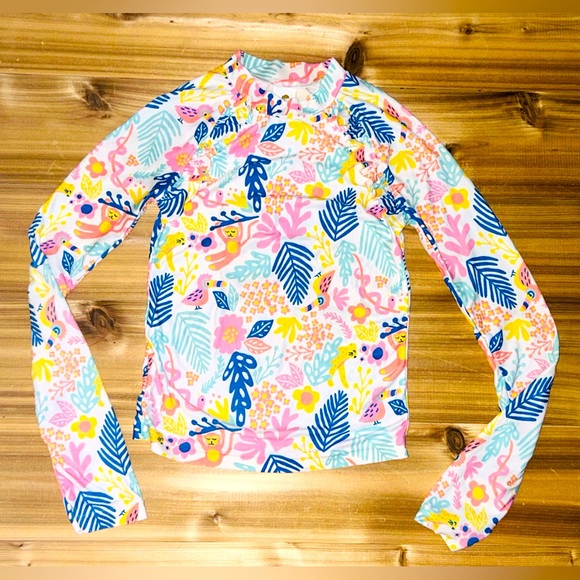 Tucker + Tate Long Sleeve Swim Shirt Girls size 7  Floral Birds Monkey - Picture 3 of 8